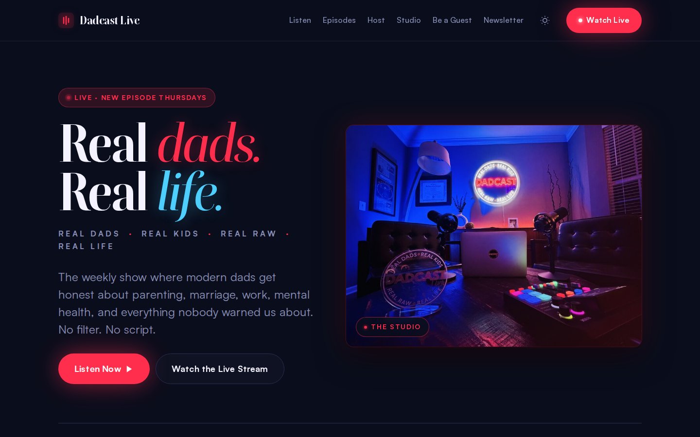 Dadcast Live podcast website screenshot
